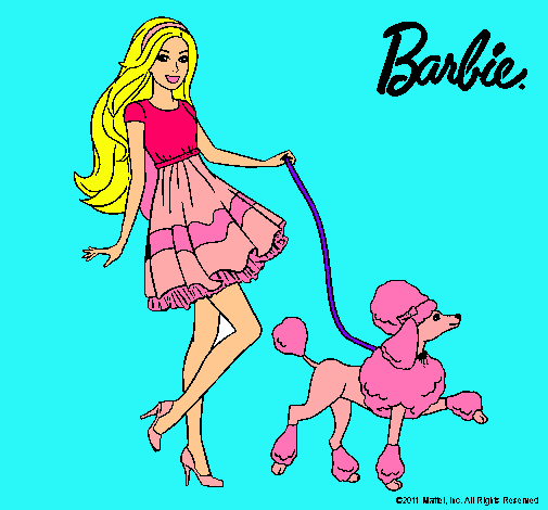 Dibujo Barbie paseando a su mascota pintado por amalia