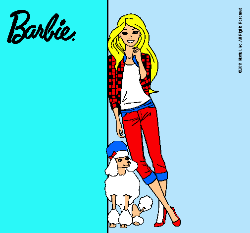 Dibujo Barbie con cazadora de cuadros pintado por -popi-