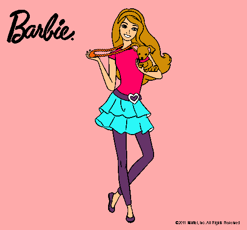 Dibujo Barbie y su mascota pintado por bichicleta