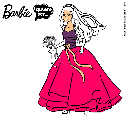 Dibujo Barbie vestida de novia pintado por Rocio2007