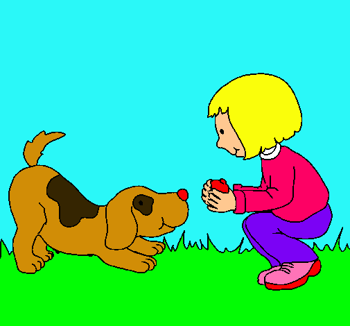 Dibujo Niña y perro jugando pintado por KmiTejeda