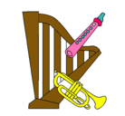 Dibujo Arpa, flauta y trompeta pintado por naranga