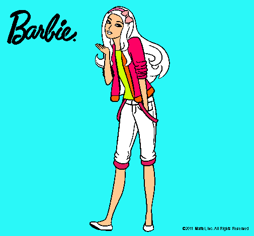 Dibujo Barbie con look casual pintado por merrymerry