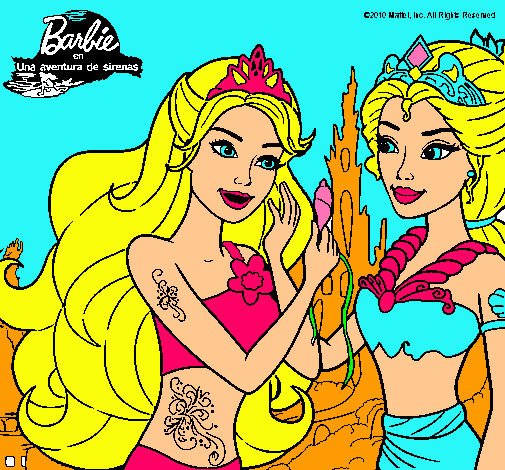 Dibujo Barbie se despiede de la reina sirena pintado por escorpio
