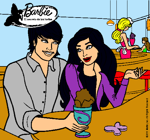 Dibujo Barbie y su amigo en la heladería pintado por Amadix