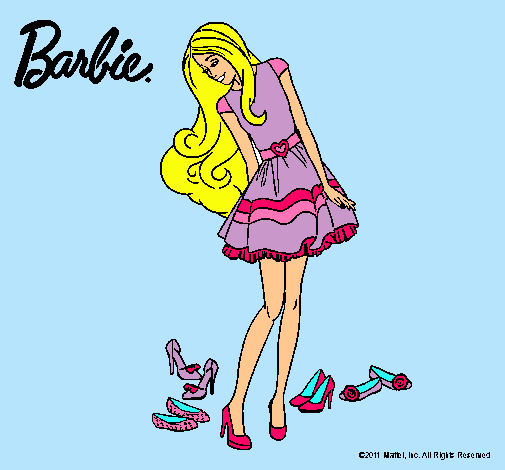 Dibujo Barbie y su colección de zapatos pintado por -popi-
