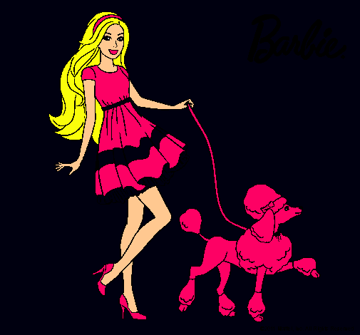 Dibujo Barbie paseando a su mascota pintado por amalia