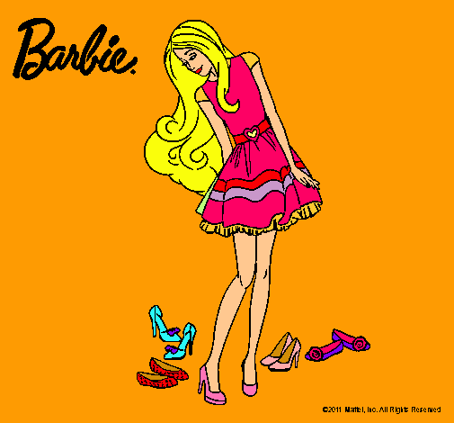 Dibujo Barbie y su colección de zapatos pintado por merrymerry