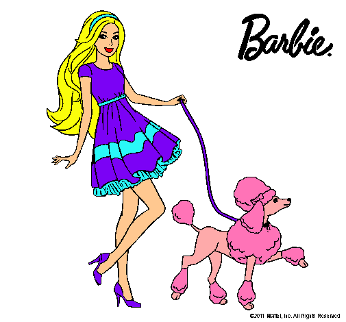 Dibujo Barbie paseando a su mascota pintado por Pichu