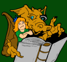 Dibujo Dragón, chica y libro pintado por lurdes22