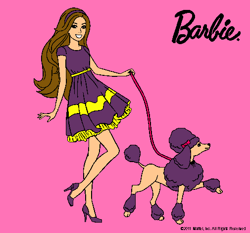 Dibujo Barbie paseando a su mascota pintado por bichicleta