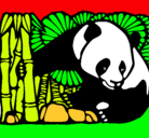 Dibujo Oso panda y bambú pintado por kano