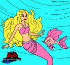 Dibujo Barbie sirena con su amiga pez pintado por hehuyhhuryhg