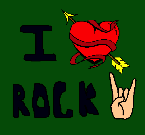 Dibujo I love rock pintado por raspa