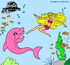 Dibujo Barbie jugando con un delfín pintado por laurako