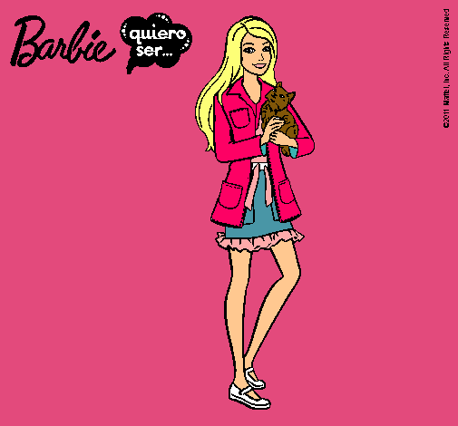Dibujo Barbie con un gatito pintado por -Andrea