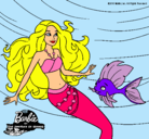 Dibujo Barbie sirena con su amiga pez pintado por dayanaaaa