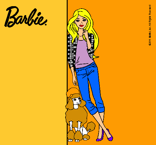 Dibujo Barbie con cazadora de cuadros pintado por sayca