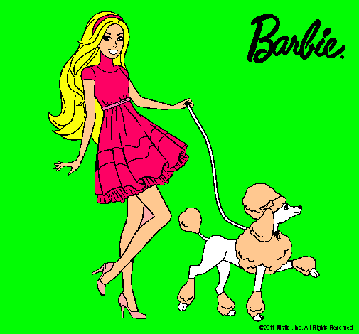 Dibujo Barbie paseando a su mascota pintado por agus2