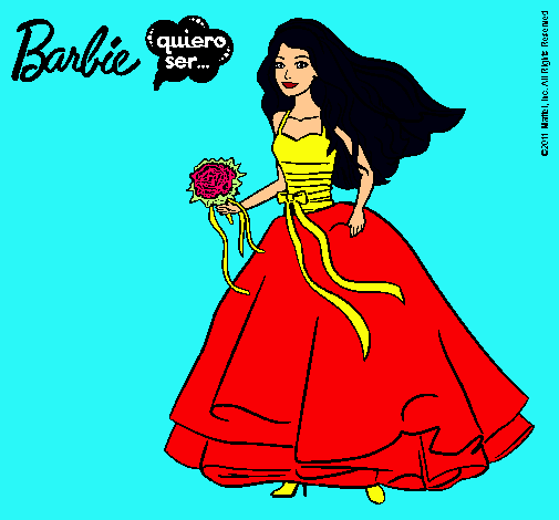 Dibujo Barbie vestida de novia pintado por crisguapa