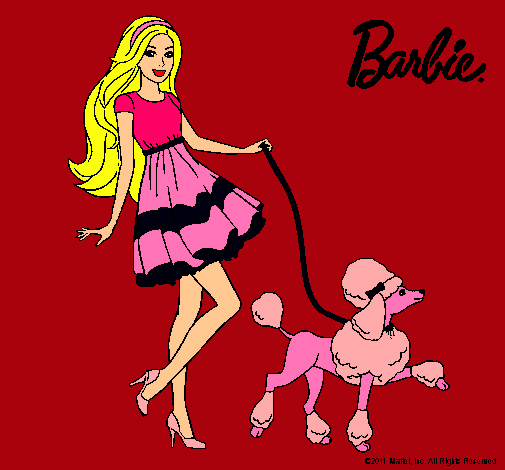 Dibujo Barbie paseando a su mascota pintado por nereaylucia