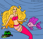 Dibujo Barbie sirena con su amiga pez pintado por lokii