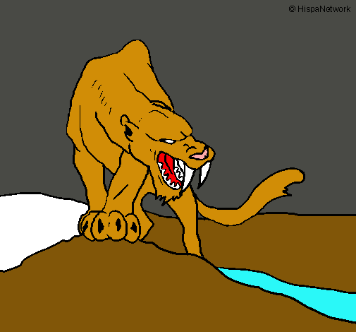 Dibujo Tigre con afilados colmillos pintado por raspa