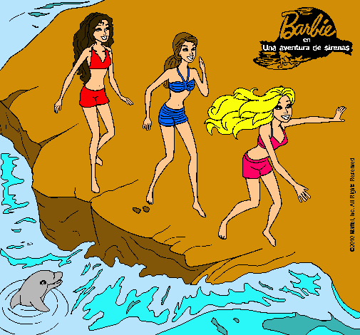 Dibujo Barbie y sus amigas en la playa pintado por Maria-pm