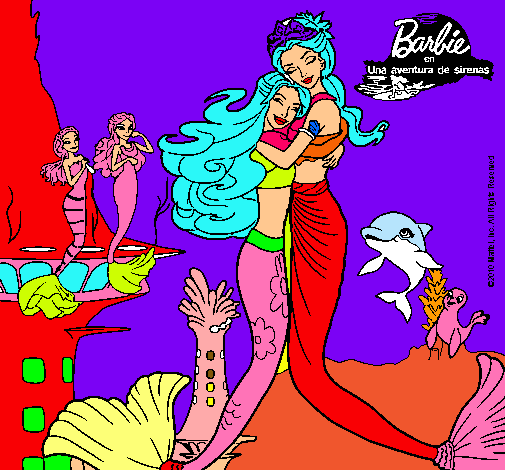 Dibujo Barbie sirena y la reina sirena pintado por Planetas