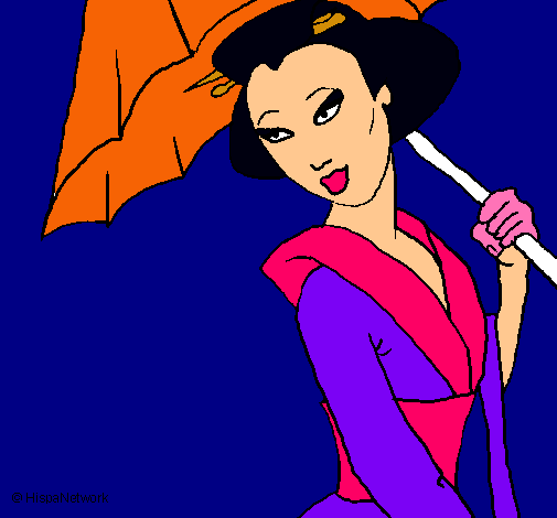 Dibujo Geisha con paraguas pintado por jeni