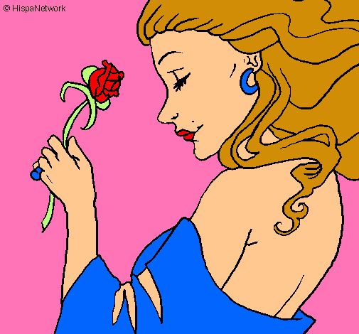 Dibujo Princesa con una rosa pintado por ojitos