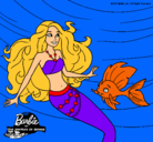 Dibujo Barbie sirena con su amiga pez pintado por monina