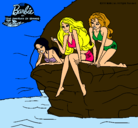 Dibujo Barbie y sus amigas sentadas pintado por peti
