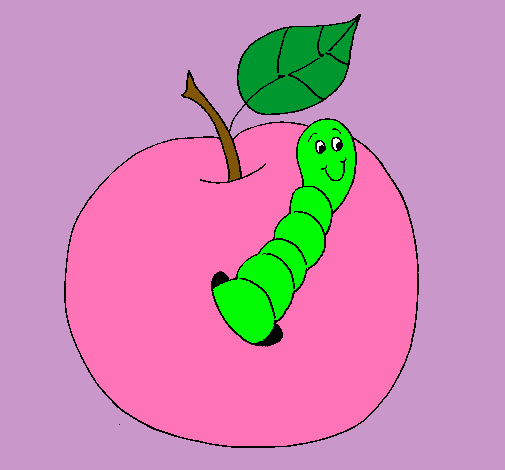 Dibujo Manzana con gusano pintado por GATICARI