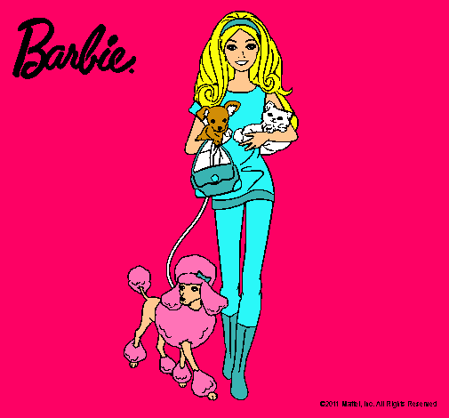 Dibujo Barbie con sus mascotas pintado por dayanara