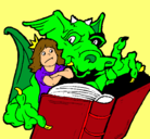 Dibujo Dragón, chica y libro pintado por Cinta101