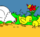 Dibujo Gallina y pollitos pintado por adios