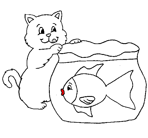 Dibujo Gato y pez pintado por lucydeplaya