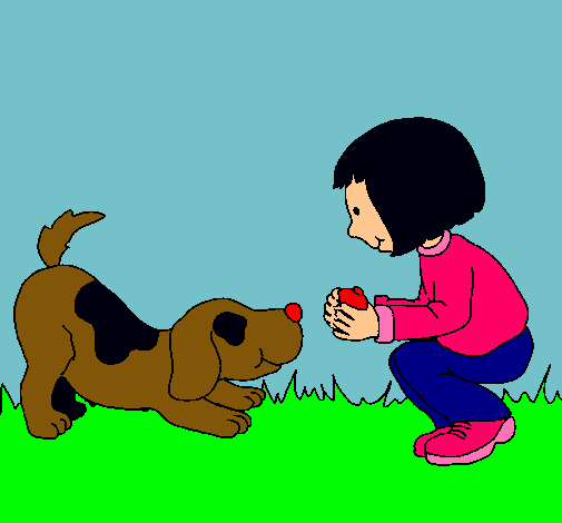 Dibujo Niña y perro jugando pintado por vanessu 