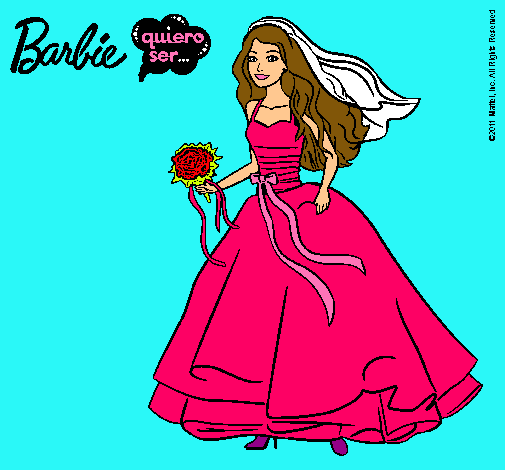 Dibujo Barbie vestida de novia pintado por selenacam