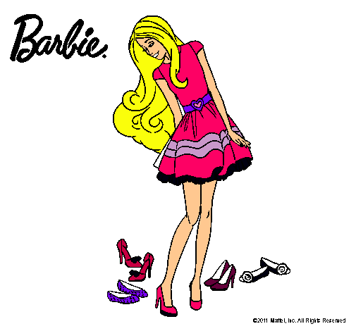 Dibujo Barbie y su colección de zapatos pintado por Verena