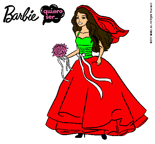 Dibujo Barbie vestida de novia pintado por candelaarg