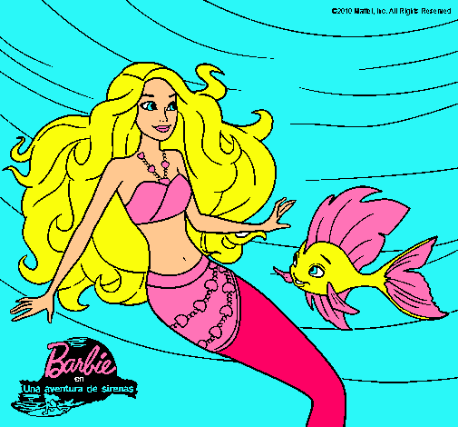 Dibujo Barbie sirena con su amiga pez pintado por selenacam
