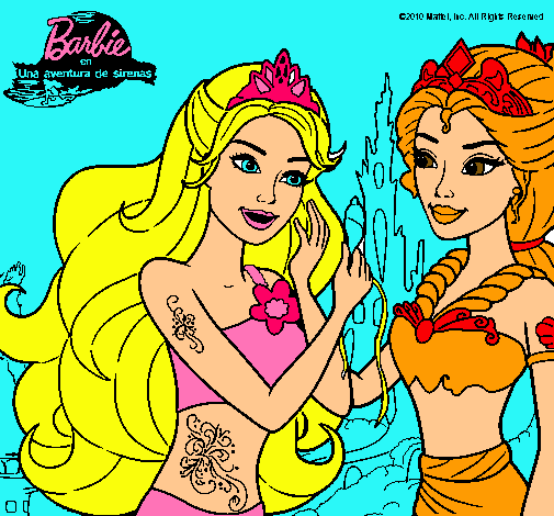 Dibujo Barbie se despiede de la reina sirena pintado por selenacam