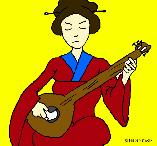 Dibujo Geisha tocando el laud pintado por ReneDio