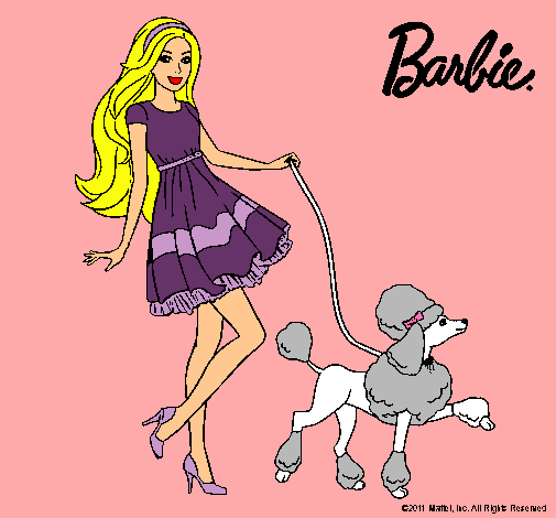 Dibujo Barbie paseando a su mascota pintado por oliva