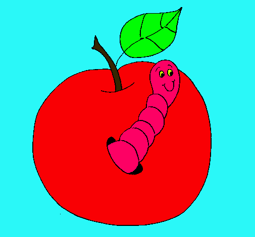 Dibujo Manzana con gusano pintado por sandraP