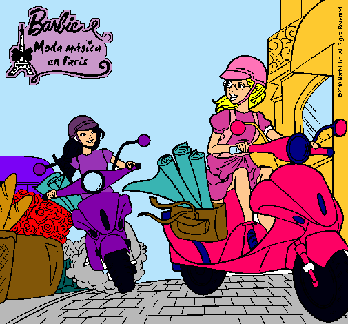 Dibujo Barbie y su amiga en moto pintado por Amadix