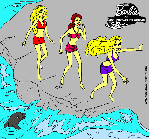 Dibujo Barbie y sus amigas en la playa pintado por bizz