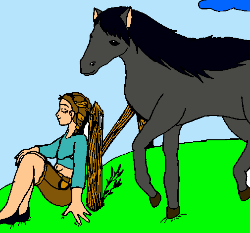 Dibujo Chica y caballo pintado por sofiita